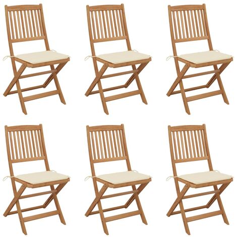 Lot de 6 Chaises de jardin pliables - Chaises d'extérieur pour terrasse/jardin avec coussins Bois d'acacia BV811271 - BonneVie (1/5)