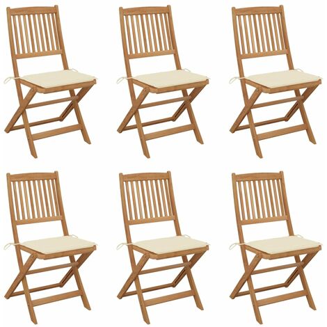 Lot de 6 Chaises de jardin pliables - Chaises d'extérieur pour terrasse/jardin avec coussins Bois d'acacia BV208818 - BonneVie (1/5)