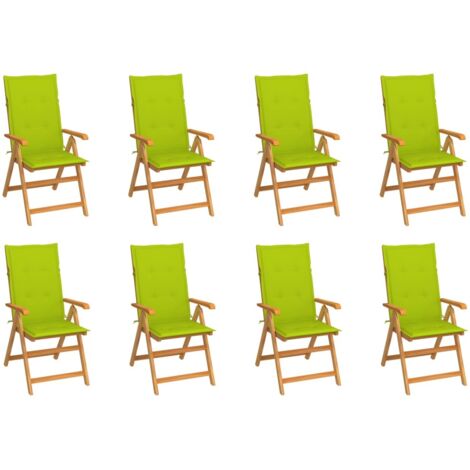 Lot de 8 Chaises de jardin et de camping inclinables, Chaises de relaxation, avec coussins Teck solide OIB7506E (1/5)