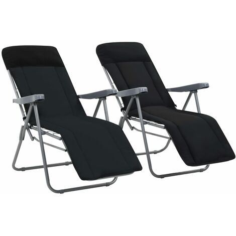 Lot de 2 Chaises de jardin pliables avec coussins - Chaises d'extérieur pour terrasse/jardin Noir BV490291 - BonneVie (1/5)