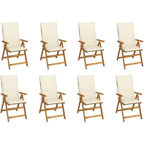 Lot de 8 Chaises de jardin et de camping pliables, Chaises de relaxation, avec coussins Bois d'acacia OIB1710E (1/5)