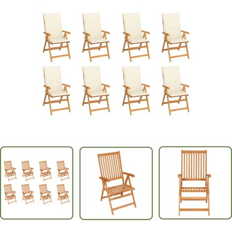 Lot de 8 Chaises de jardin inclinables - Chaises d'extérieur pour terrasse/jardin avec coussins Teck solide BV795847 - BonneVie (1/5)