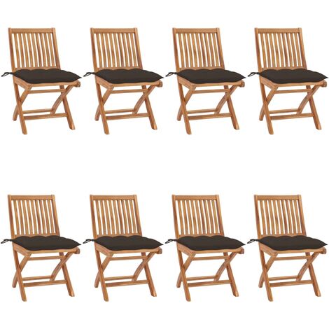 Lot de 8 Chaises de jardin pliables - Chaises d'extérieur pour terrasse/jardin avec coussins Teck solide BV638740 - BonneVie (1/5)
