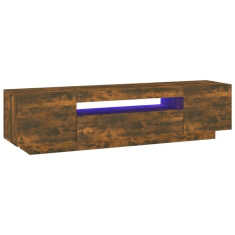 Meuble TV avec lumières LED, Étagère TV, Meuble de Salon, Chêne fumé 160x35x40 cm OIB8882E (1/5)