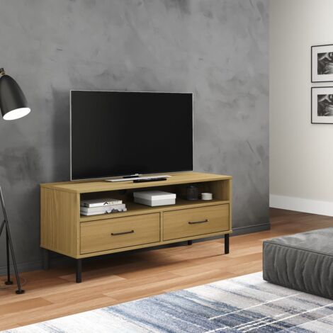 Meuble TV pour Salon - Armoire TV Moderne avec pieds en métal Marron Bois de pin massif OSLO BV274304 - BonneVie (1/5)