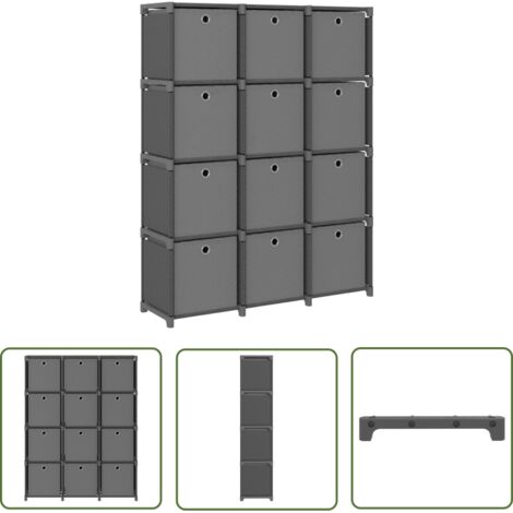Étagère à 12 cubes Étagère de Rangement - Armoire de Rangement avec boîtes Gris 103x30x141 cm Tissu BV873364 - BonneVie (1/5)
