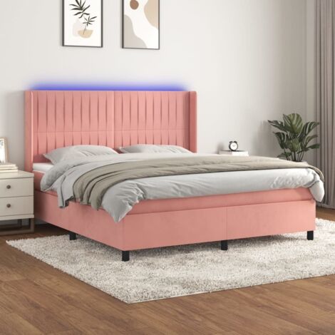 Sommier tapissier avec matelas et LED Lit adulte Contemporain Rose 180x200 cm Velours 64892 (1/5)