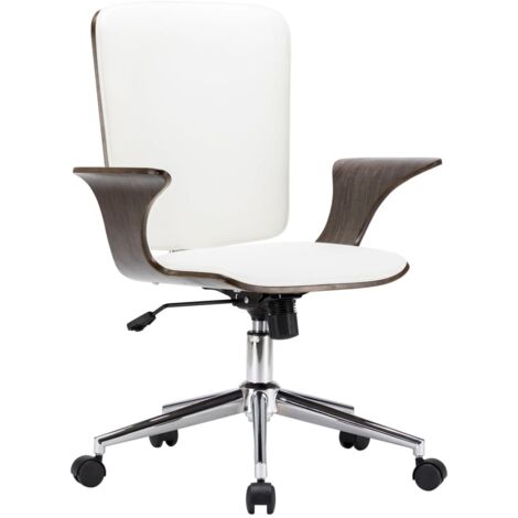 Chaise de bureau pivotante Fauteuil gamer - Chaise d'ordinateur Blanc Similicuir et bois courbé BonneVie-35261 (1/5)