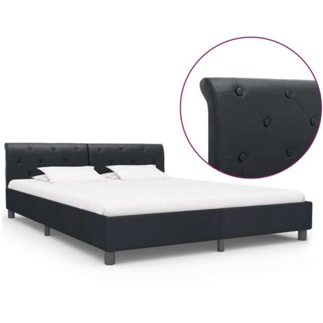 Lit double pour adulte Cadre de lit - Noir Similicuir 180 x 200 cm BV590852 - BonneVie (1/5)