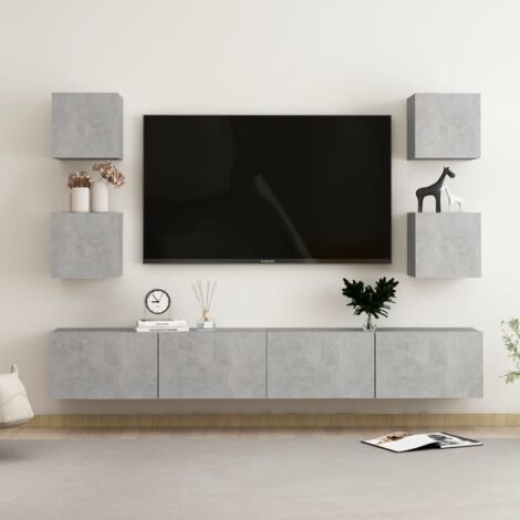 Ensemble de meubles TV 6 pcs, Étagère TV, Meuble de Salon, Gris béton Aggloméré OIB5682E (1/5)