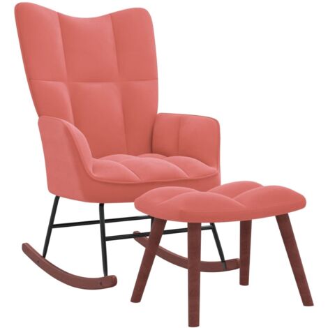 Chaise à bascule avec repose-pied Rocking chair Fauteuil à bascule Fauteuil de relaxation Rose Velours BSRHS779315 (1/5)