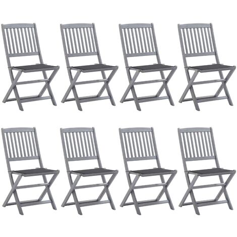 Lot de 8 Chaises de jardin et de camping pliables, Chaises de relaxation, avec coussins Bois d'acacia OIB8723E (1/5)