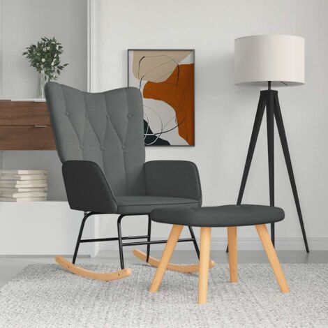 Chaise à bascule avec repose-pied Rocking chair Fauteuil à bascule Fauteuil de relaxation Gris foncé Tissu BSRHS441030 (1/5)