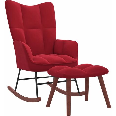 Chaise à bascule Fauteuil berçant - Chaise de salon avec repose-pied Rouge bordeaux Velours BonneVie-19585 (1/5)