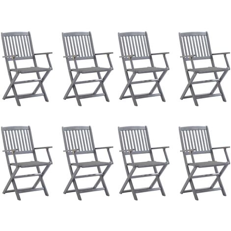 Lot de 8 Chaises de jardin et de camping pliables, Chaises de relaxation, avec coussins Bois d'acacia OIB1036E (1/5)