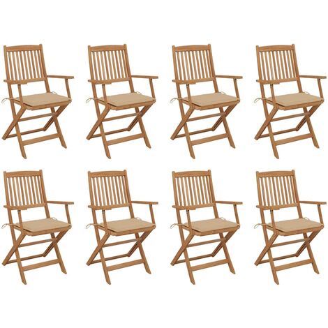 Lot de 8 Chaises de jardin et de camping pliables avec coussins, Chaises de relaxation, Bois d'acacia OIB4400E (1/5)