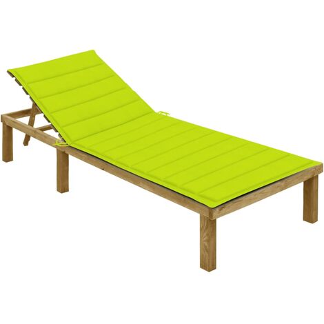 Bain de soleil Chaise de jardin Transat de jardin - avec coussin vert vif Bois de pin imprégné BV351105 - BonneVie (1/5)