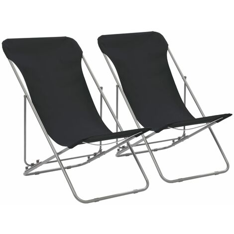 Lot de 2 Chaises de plage pliables - Chaises d'extérieur pour terrasse/jardin Acier et tissu oxford Noir BV551182 - BonneVie (1/5)