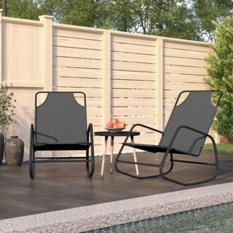 Lot de 2 Bains de soleil Chaises à bascule - Transat de jardin Gris Acier et textilène BV887209 - BonneVie (1/5)