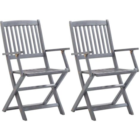 Lot de 2 Chaises de jardin pliables - Chaise d'extérieur pour terrasse/jardin avec coussins Bois d'acacia BV435581 - BonneVie (1/5)