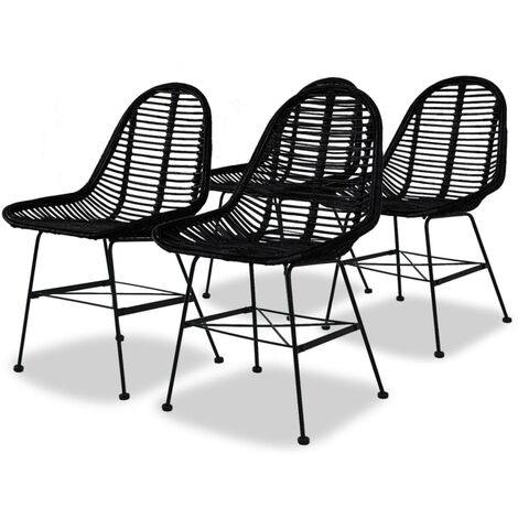 Lot de 4 Chaises de salle à manger - Chaises à dîner Noir Rotin naturel BV742074 - BonneVie (1/5)
