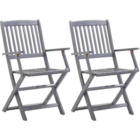 Lot de 2 Chaises de jardin pliables - Chaise d'extérieur pour terrasse/jardin avec coussins Bois d'acacia BV107512 - BonneVie (1/5)