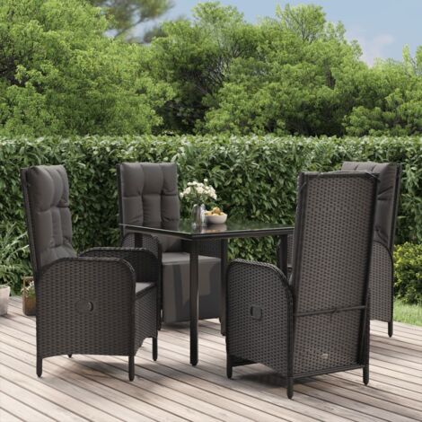 Ensemble Table et Chaise de Jardin et coussins 5 pcs - Meuble de jardin Noir Résine tressée BV940188 - BonneVie (1/5)