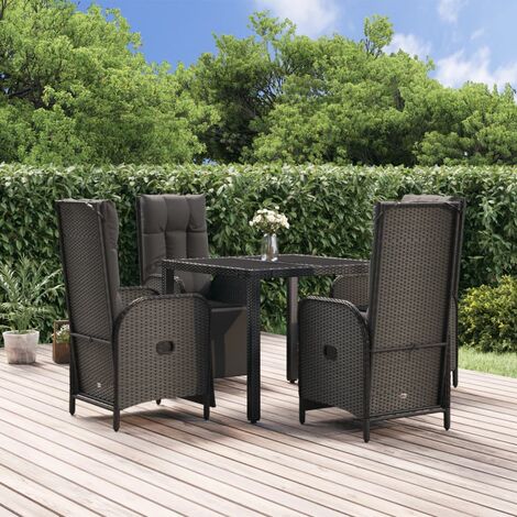 Ensemble Table et Chaise de Jardin et coussins 5 pcs - Meuble de jardin Noir Résine tressée BV170950 - BonneVie (1/5)