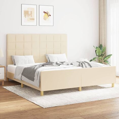 Lit double pour adulte avec tête de lit - Cadre de lit Crème 160 x 200 cm Tissu BV799569 - BonneVie (1/5)