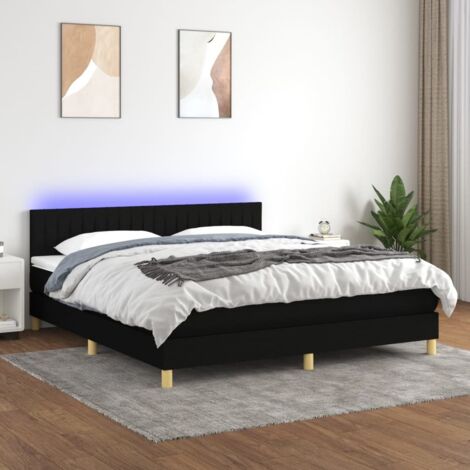 Sommier tapissier avec matelas et LED  Lit adulte Contemporain Noir 180x200 cm Tissu 25756 (1/5)