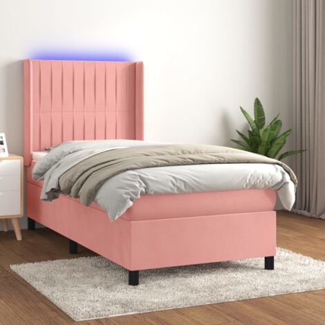 Sommier tapissier avec matelas et LED Lit adulte Contemporain Rose 100x200 cm Velours 20007 (1/5)
