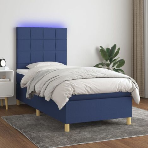 Sommier tapissier avec matelas et LED Lit adulte Contemporain Bleu 100x200 cm Tissu 13248 (1/5)