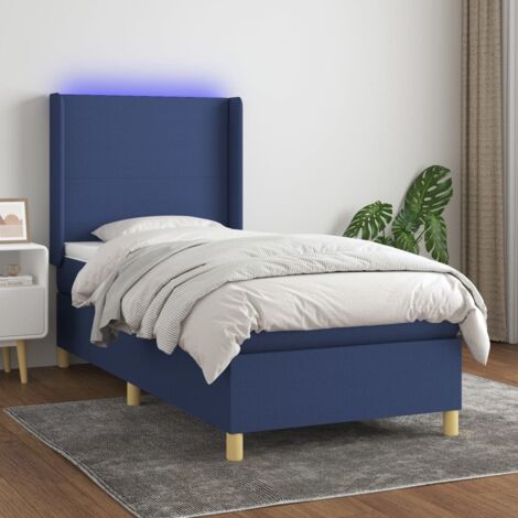 Sommier tapissier avec matelas et LED Lit adulte Contemporain Bleu 100x200 cm Tissu 83152 (1/5)