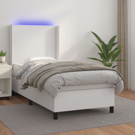 Sommier tapissier et matelas et LED Lit adulte Contemporain Blanc 100x200 cm Similicuir 26503 (1/5)