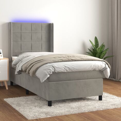 Sommier tapissier et matelas et LED Lit adulte Contemporain Gris clair 90x190cm Velours 90819 (1/5)