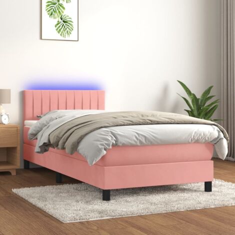 Sommier tapissier avec matelas et LED Lit adulte Contemporain Rose 100x200 cm Velours 80089 (1/5)