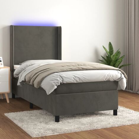 Sommier tapissier matelas et LED Lit adulte Contemporain Gris foncé 100x200 cm Velours 27372 (1/5)