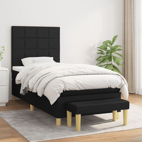 Lit adulte Contemporain Lit à sommier à sommier tapissier avec matelas Noir 100x200 cm Tissu 81405 (1/5)