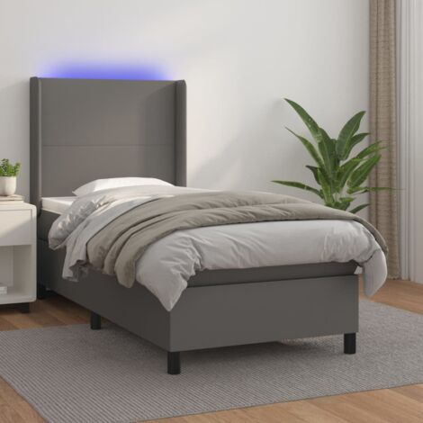 Sommier tapissier et matelas et LED  Lit adulte Contemporain Gris 90x190 cm Similicuir 16538 (1/5)