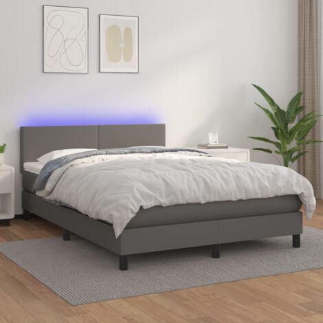 Sommier tapissier avec matelas et LED Lit adulte Contemporain Gris 140x190cm Similicuir 39052 (1/5)