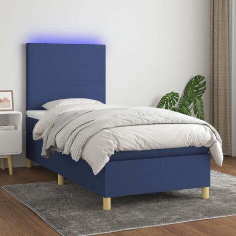Sommier tapissier avec matelas et LED Lit adulte Contemporain Bleu 90x200 cm Tissu 99867 (1/5)