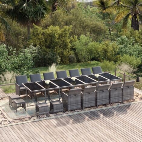 Ensemble Table et Chaise de Jardin 21 pcs - Ensemble à dîner de jardin coussins Gris Résine tressée BV907341 - BonneVie (1/5)