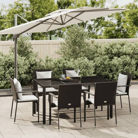 Ensemble Table et Chaise de Jardin 7 pcs - Ensemble Table à manger + 6 chaises Noir Résine tressée BV660909 - BonneVie (1/5)