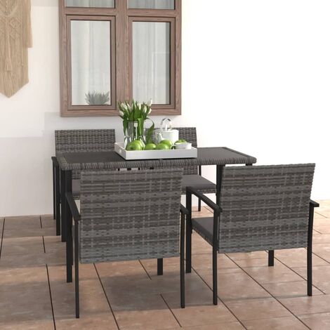 Ensemble Table et Chaise de Jardin 5 pcs - Ensemble de salle à manger de jardin Résine tressée Gris BV851272 - BonneVie (1/5)