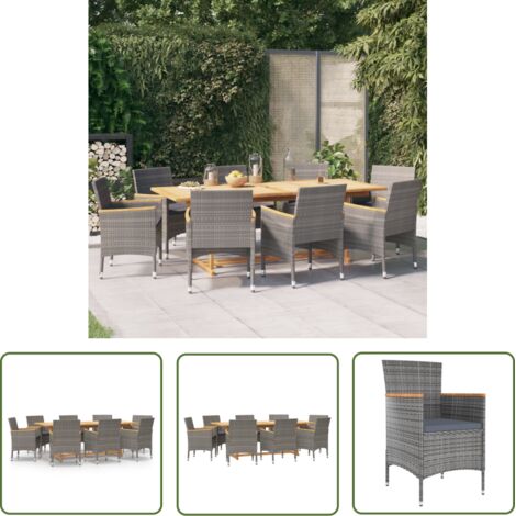 Ensemble Table et Chaise de Jardin 9 pcs - Ensemble de salle à manger de jardin avec coussins Gris BV719118 - BonneVie (1/5)