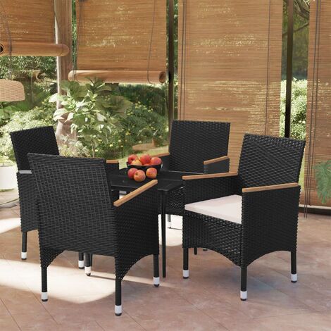 Ensemble Table et Chaise de Jardin 5 pcs - Ensemble de salle à manger de jardin avec coussins Noir BV925190 - BonneVie (1/5)
