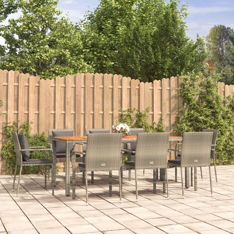 Ensemble Table et Chaise de Jardin 9 pcs - Ensemble Table à manger + 8 chaises avec coussins Gris BV953991 - BonneVie (1/5)