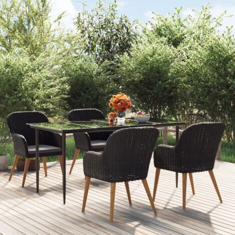 Ensemble Table et Chaise de Jardin avec coussins 5 pcs - Ensemble Table à manger + 4 chaises Noir BV588372 - BonneVie (1/5)