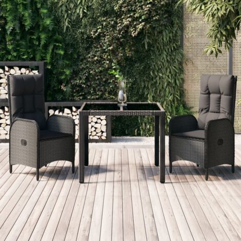 Ensemble Table et Chaise de Jardin avec coussins 3 pcs - Ensemble Table à manger + 2 chaises Noir BV347496 - BonneVie (1/5)
