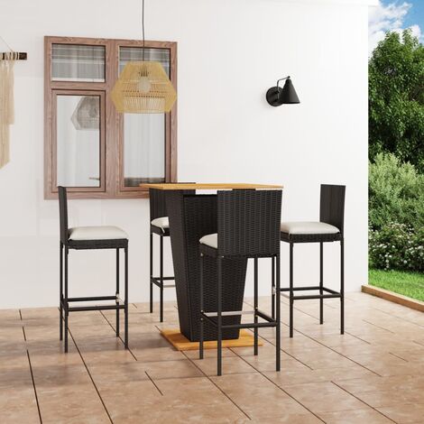 Ensemble Table de bar + 4 Chaises de bar de jardin - Table Haute avec 4 Tabourets et coussins Résine tressée Noir BV379300 - BonneVie (1/5)